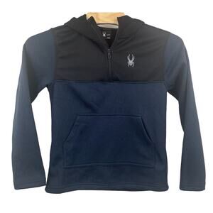 Spyder Men's Racer 1/4 Zip Pullover Hoodie Racer Blue Waffle Fleece Lined Small